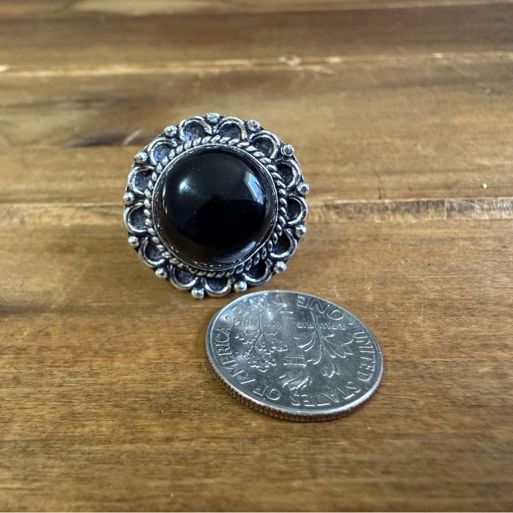 Vintage Style 925 Silver Silver Genuine Onyx Gemstone Ring Size 6.5 Plated - Picture 2 of 6